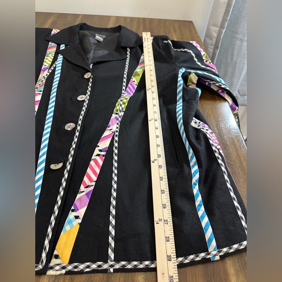 Koos of Course Black Linen multi color contrasting reversible Woman Blazer 2X - Picture 10 of 14